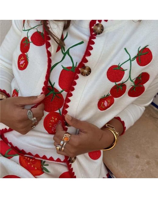 Never Fully Dressed Tomato Embroidered Cardigan