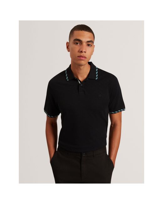 Ted Baker Black Jacquard Short-Sleeve Polo Shirt for men
