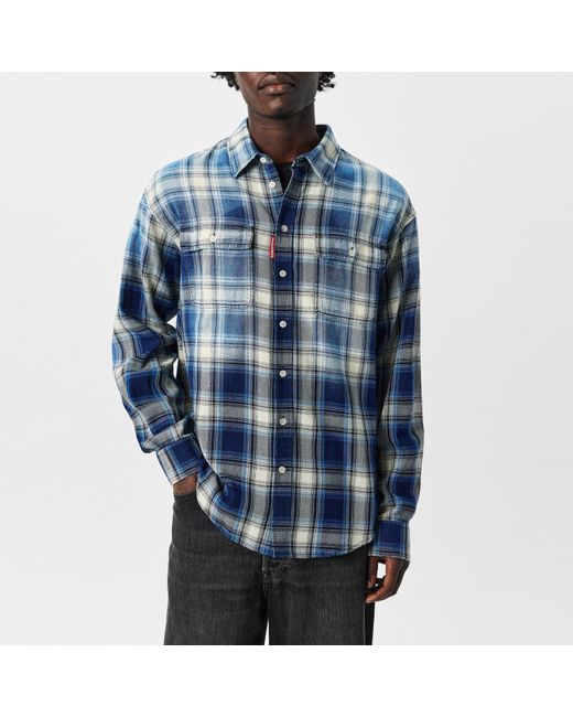 DSquared² Blue Checkered Cotton Shirt for men