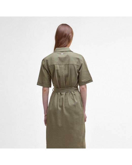 Barbour Nicole Belted Shirt Dress in Green | Lyst UK