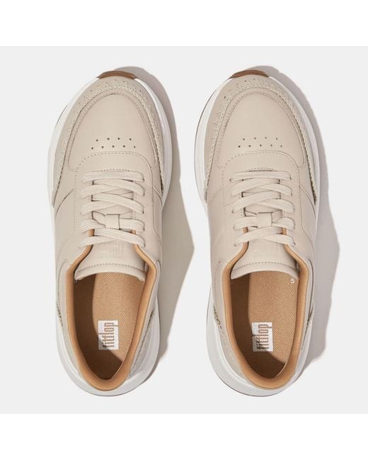 Fitflop White F-Mode Crochet-Stitch Leather Flatform Trainers