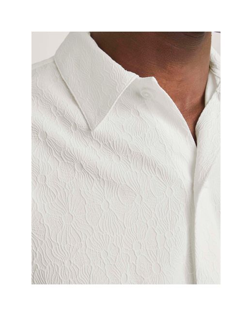 Jack & Jones White Jacquard Long Sleeve Plain Shirt for men
