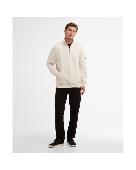 Barbour White Ehan Half Zip Cotton Long Sleeve Sweatshirt for men