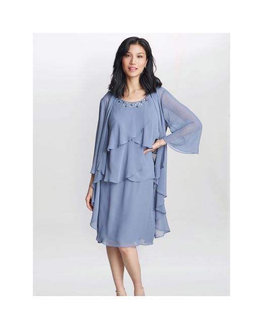 Gina Bacconi Blue Lois Jacket Dress With Tiered Bodice