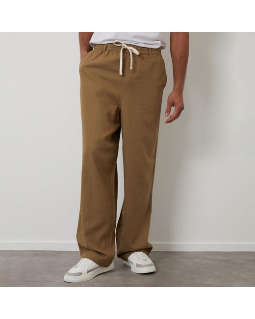 Threadbare Natural Linen Blend Loose Fit Trousers for men