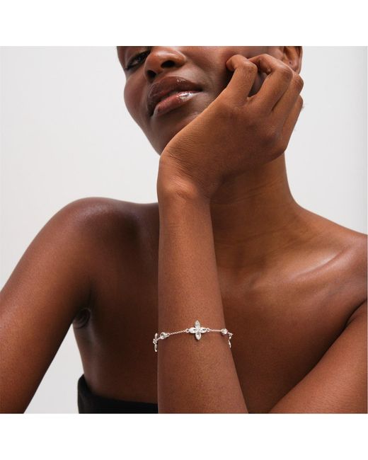 Jon Richard White Plated And Crystal Clover Bracelet