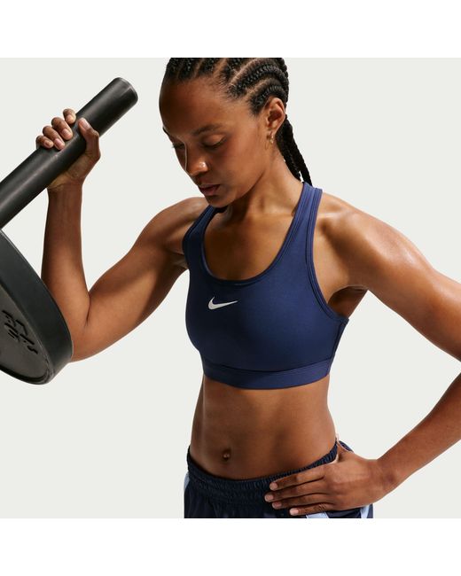 Nike Blue Swoosh Medium-Support Padded Sports Bra