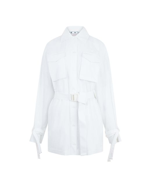 Off-White c/o Virgil Abloh White Short-Sleeve Cargo Shirt Dress, Poplin Fabric