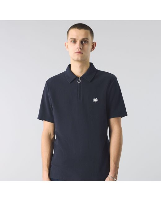 Pretty Green Blue Islington Zipped Short-Sleeve Polo Shirt for men