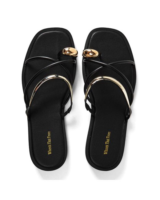 Where's That From Black Where's Strappy Metal Toe Loop Slide On Sandals