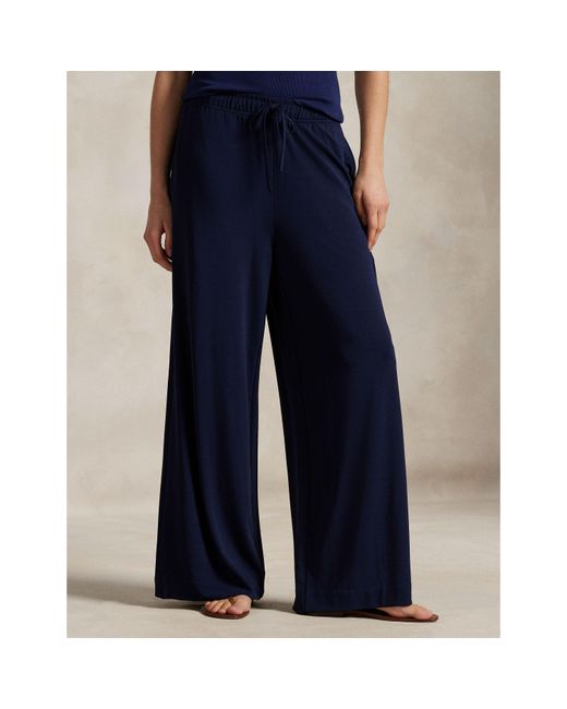 Polo Ralph Lauren Blue Stretch Jersey Wide Leg Trousers