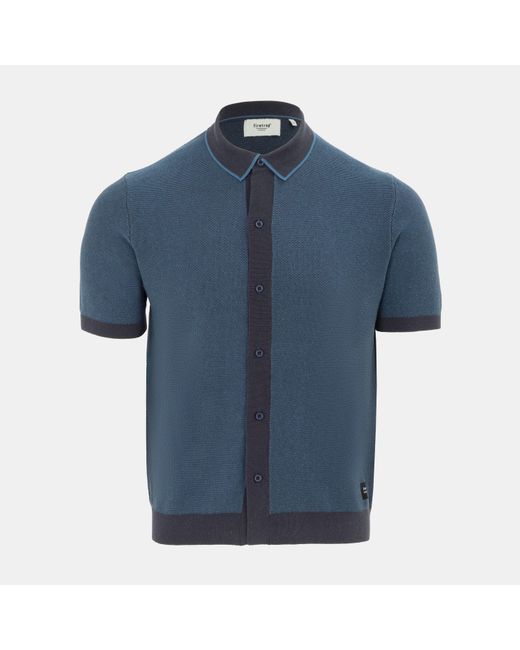 Firetrap Blue Short Sleeve Knit Polo Shirts Cardigan for men