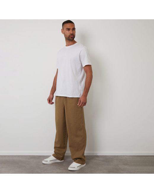 Threadbare Natural Linen Blend Loose Fit Trousers for men