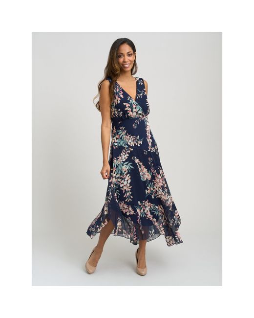 Gina Bacconi Blue India Chiffon Print Dress