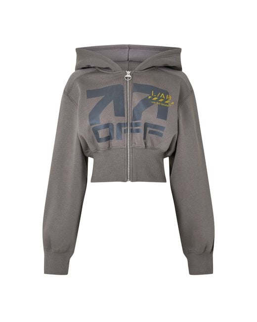 L/AB Off White Gray Cotton Full-Zip Oversized-Fit Cropped Hoodie