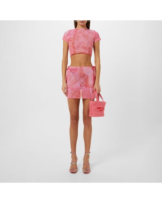 Roberta Einer Red Short-Sleeve Mesh Crop Top