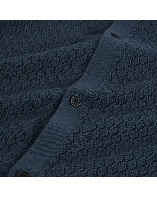 Ted Baker Blue Diamond Crochet Knit Short Sleeve Shirt for men