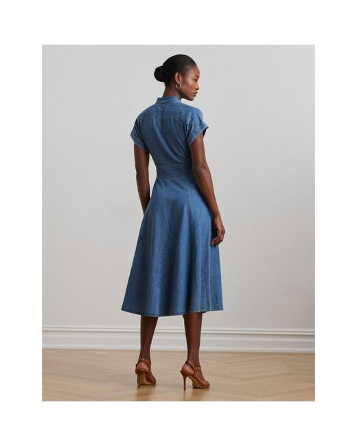 Ralph Lauren Blue Buckle-Trim Denim Shirt Dress