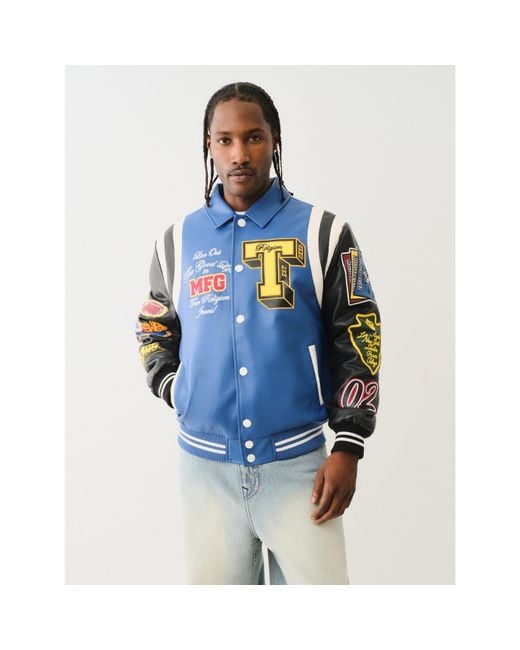 True Religion Blue Pu Faux Leather Jacket for men