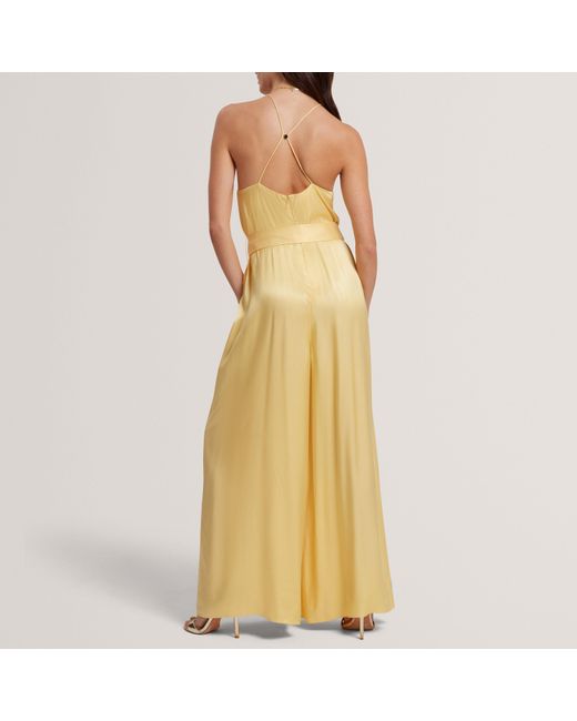Ted Baker Yellow Halter Neck Belted Wide Leg Jumpsuit