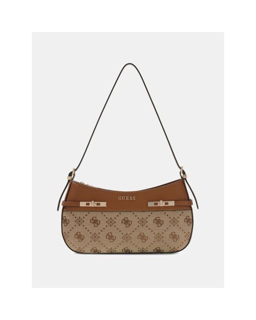 Guess Melinda Logo Shoulder Bag Latte Logo Light Brown