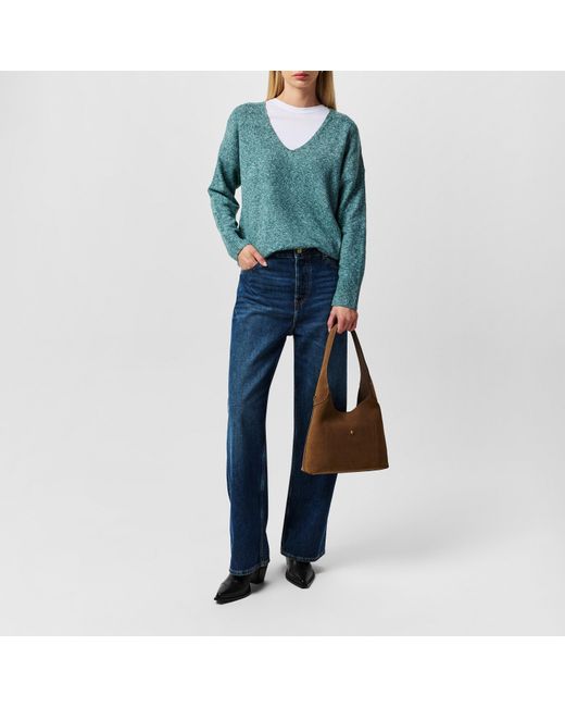 ONLY Green Rica Long-Sleeve V-Neck Knitted Top