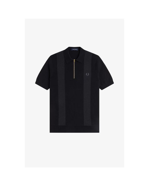Fred Perry Black Knitted Short Sleeve Polo Shirt for men