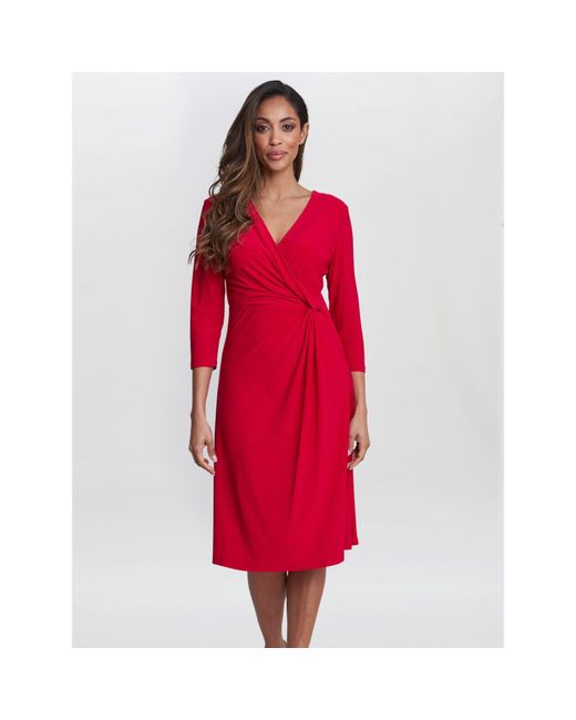 Gina Bacconi Red Antonia Jersey Wrap Dress