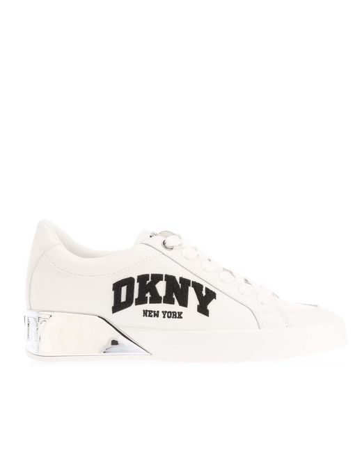 DKNY White Maben Varsity Lace Up Trainers Size 4.5