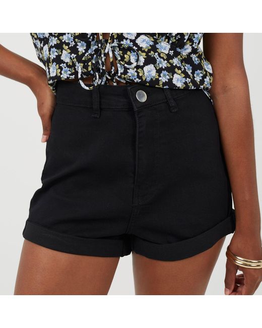 Brave Soul Black High Rise Denim Shorts With Pockets