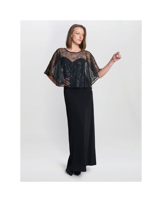 Gina Bacconi Black Anoushka Maxi Dress With Sheer Cape