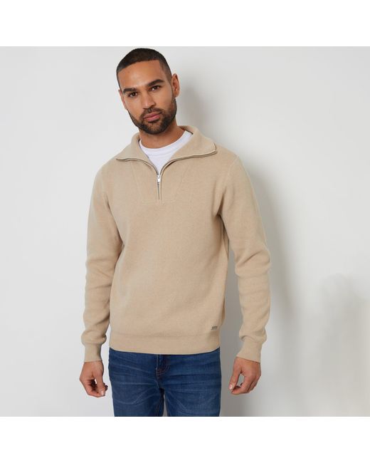 Threadbare Natural Rib Panel Quarter Zip Jumper for men