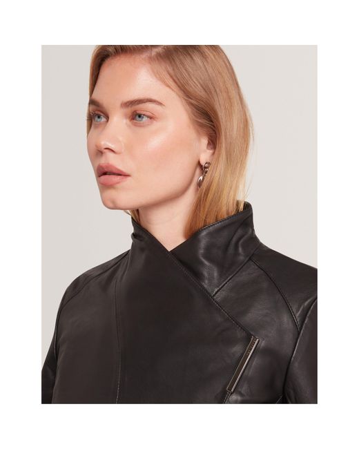 Ted Baker Black Cropped Leather Overcoat