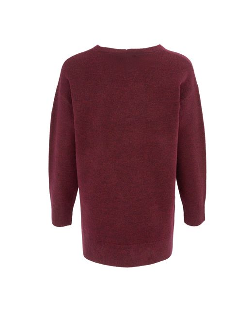 Miso Red V Neck Loose Stripe Sweater Dress