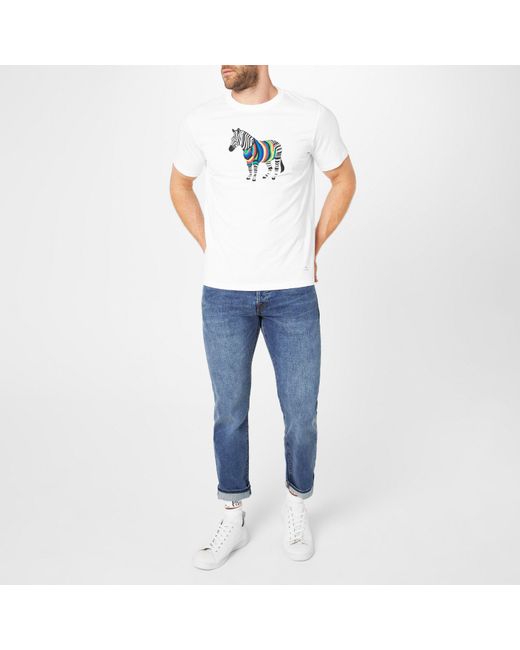 Paul Smith White Regular Fit Zebra Print T-Shirt for men