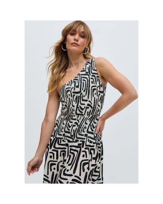 Raffya White Jazz Jersey One Shoulder Warhol Print Midi Dress