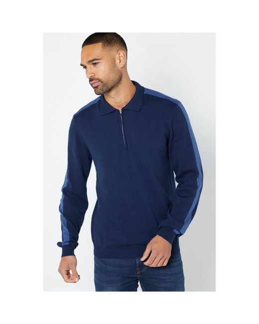 Studio Blue Long Sleeve Knitted Panel Navy Polo Shirt for men