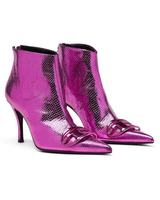 DIESEL Purple Dvnus 3-Inch Block Heel Ankle Boots