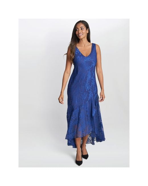 Gina Bacconi Blue Barbara Midi Dress With Cascade Jacket
