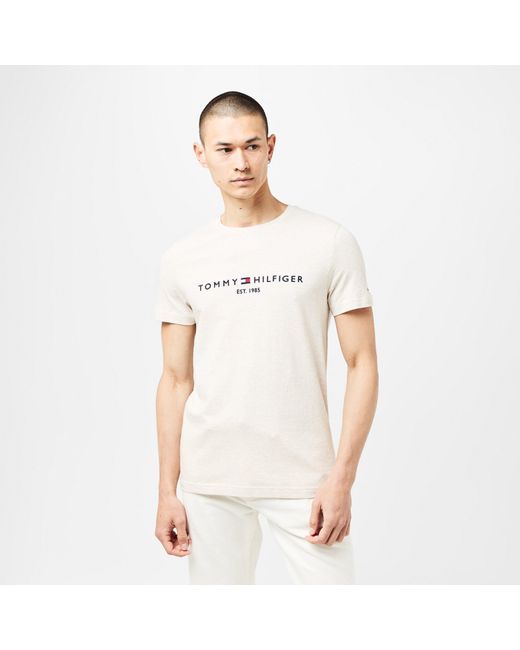 Tommy Hilfiger White Logo Crew Neck T Shirt for men