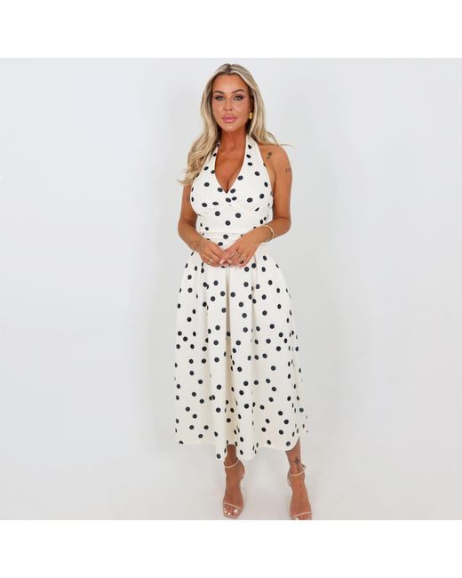 AX Paris White Cream And Polka Dot Tie Halter Neck Midi Dress