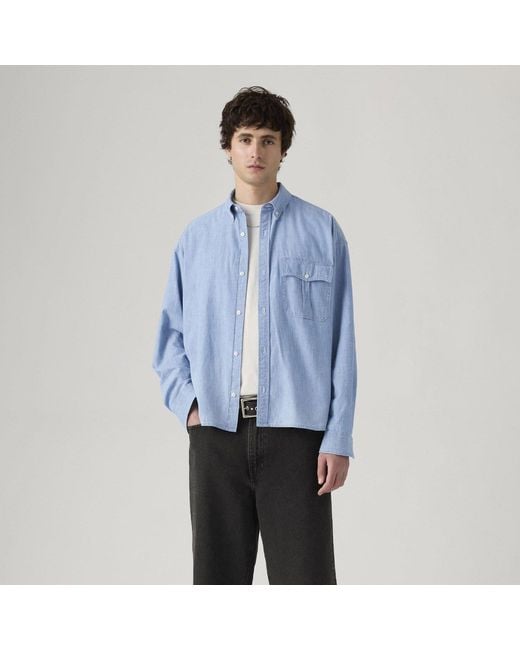 Levi's Blue Cropped Long Sleeve Denim Shirt for men
