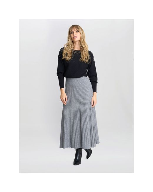 Gina Bacconi Gray Filomena Knitted A-Line Skirt