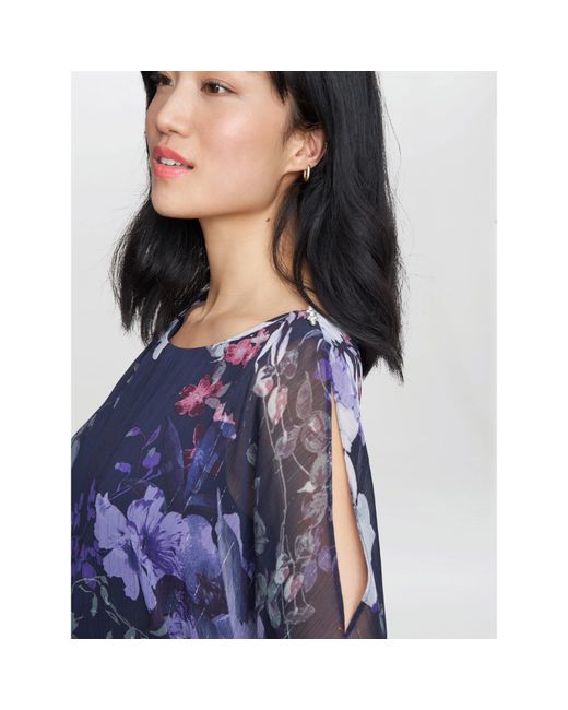 Gina Bacconi Blue Estelle Printed Embellished Dress