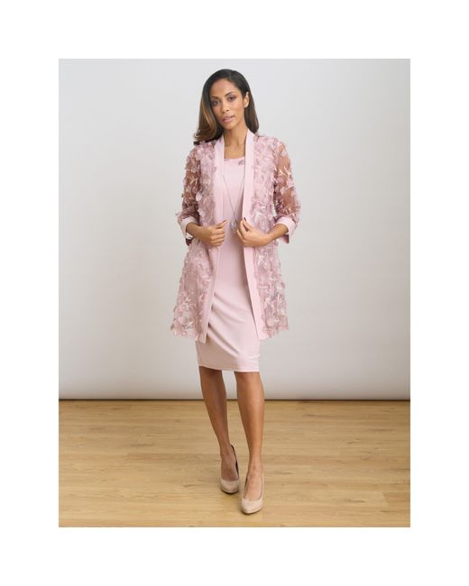Gina Bacconi Pink Destiny Floral Applique Dress And Jacket
