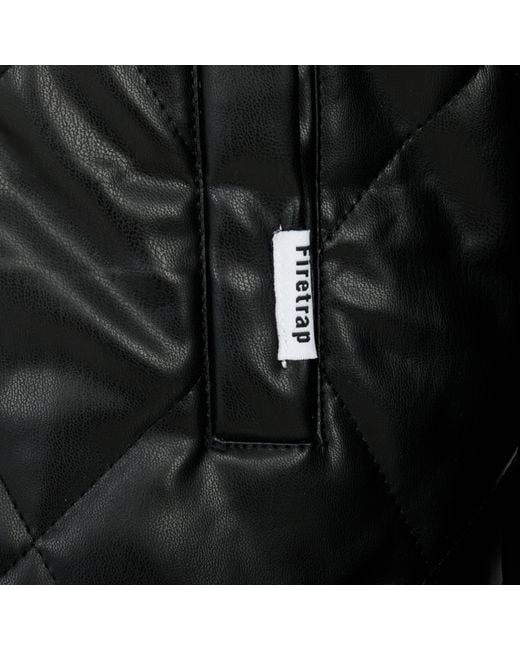 Firetrap Black Faux Leather Button Long Sleeve Quilted Jacket for men