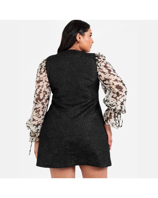 Lovedrobe Black Rose Jacquard Button Up Pinafore Dress
