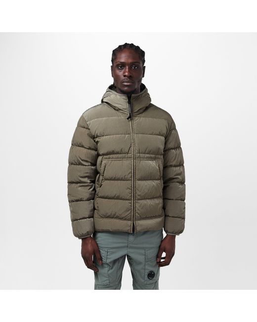 C P Company Green Chrome-R Goggle Duck Down Long Sleeve Short Puffer Jacket for men