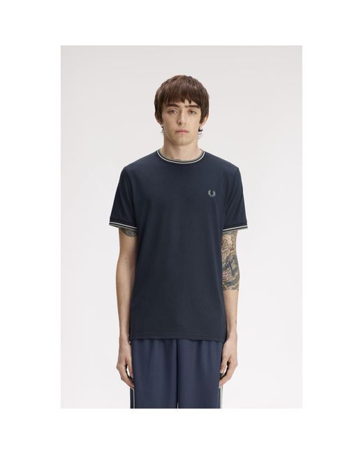 Fred Perry Blue Twin Tipped T-Shirt for men