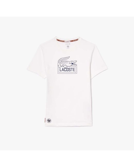Lacoste White Roland-garros Edition Ultra Dry Tennis T-shirt for men